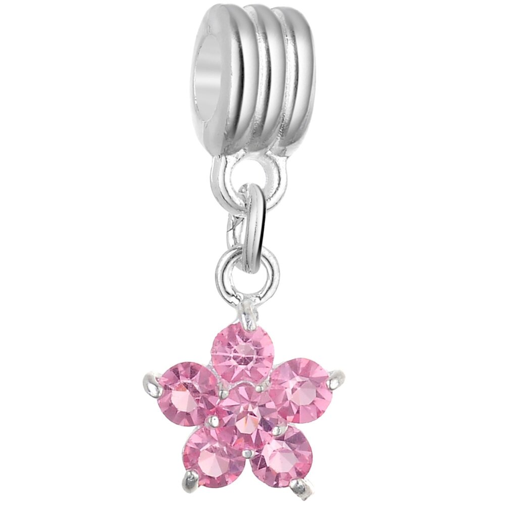 6346 10Pcs Flower Dangle Pendant Charm Beads Crystal Rhinestone European